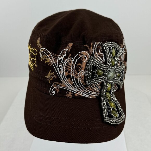 Kbethos Womens Military Cap Brown Palomino World Tunica MS Embellished Cross - Picture 7 of 10